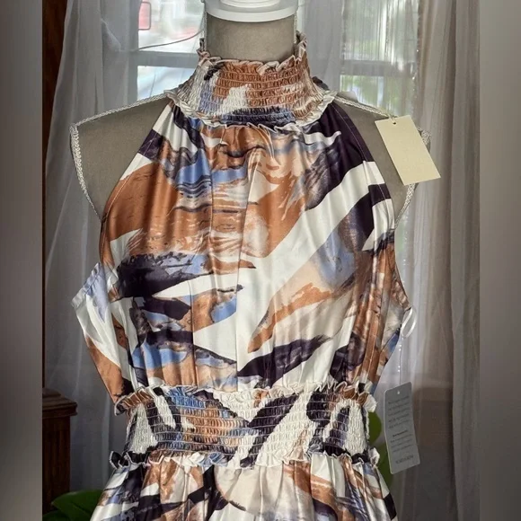 MELLODAY Printed Mock Neck Satin Maxi Dress - Picture 5 of 7